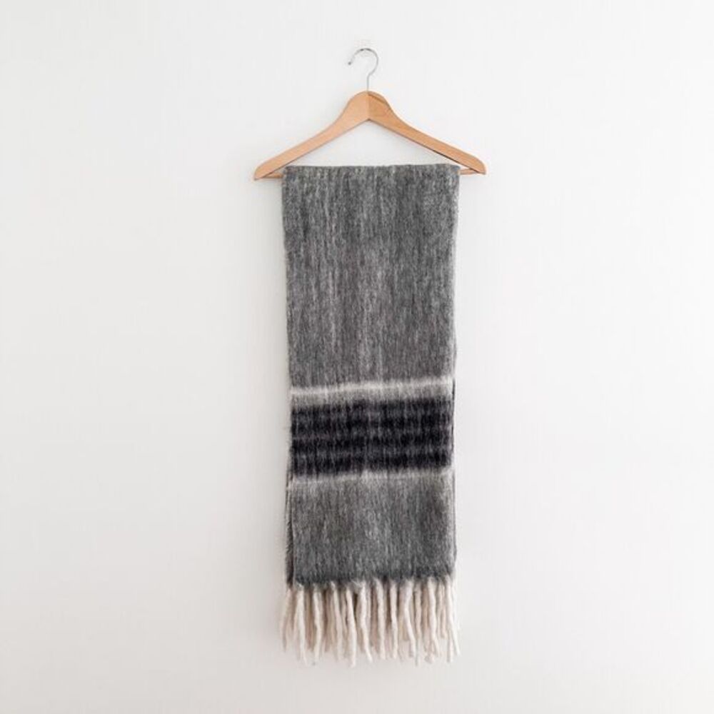 Vintage Gray Fringe Oversized Wrap Scarf Soft Wool Look Minimalist Winter Layer